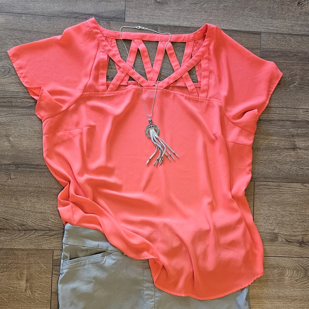 Barely Worn- TORRID - Bright Orange Flowy Top- Criss-cross Front/Back- size 2XL